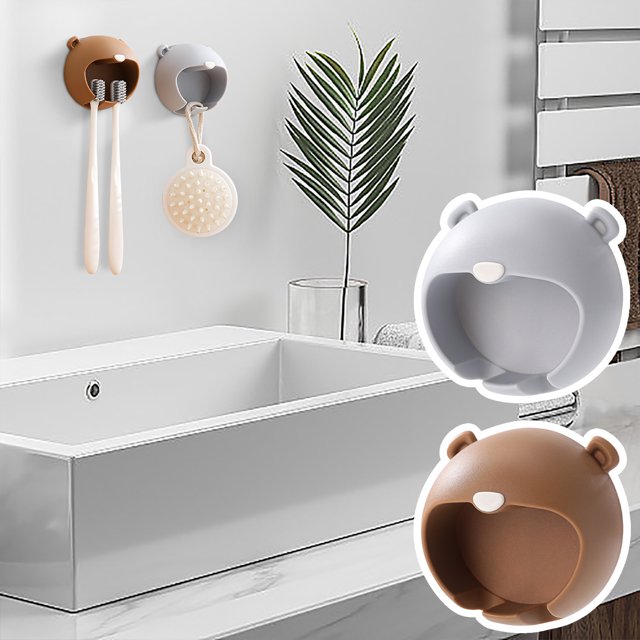Fiudx Ofertas Flash Del Día Solo En Línea Estante De Almacenamiento Para Cepillos De Dientes De Oso Para Niños, Sin Perforaciones, Sin Colgar En La Pared, Con Doble orificio, Ranura Para Tarjeta, Est