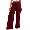 thumbnail image 2 of Women's Soft Nylon Spandex Stretch Trousers, Elastic Waist Straight Leg Long Pants with Functional Pockets, Tummy Control Slimming Fit, Casual Daily Wear, Work & Weekend | TruHer,Wine M, 2 of 6