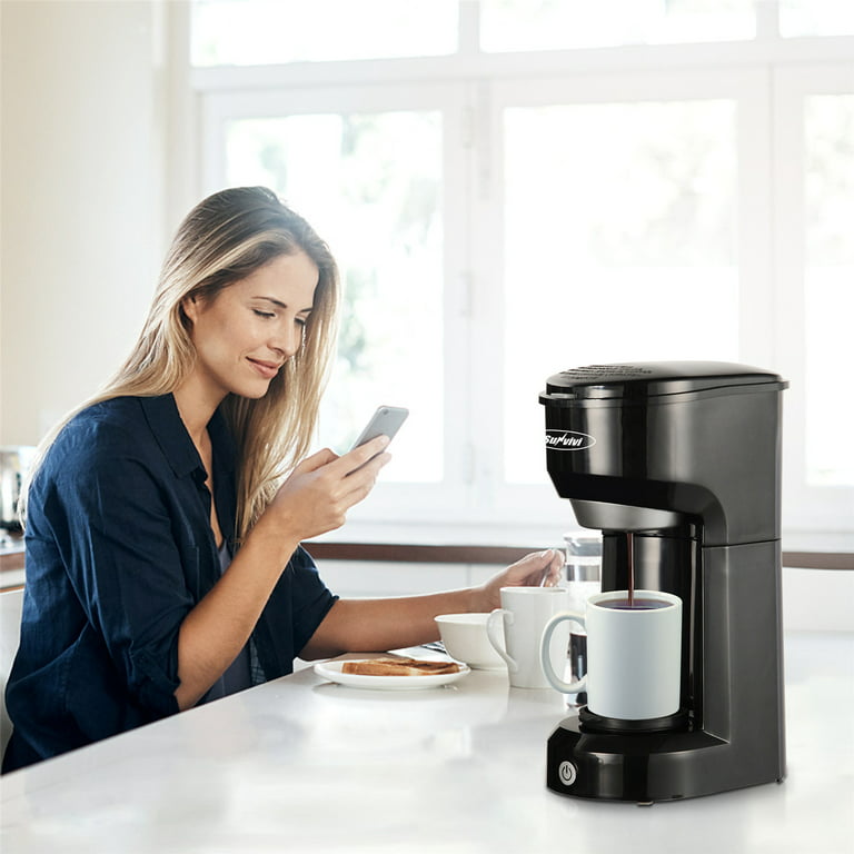 Superjoe Single Serve Coffee Maker for Pods and Ground Coffee, 6-14OZ  Reservoir One-Touch Control Button Coffee Machine,Black 