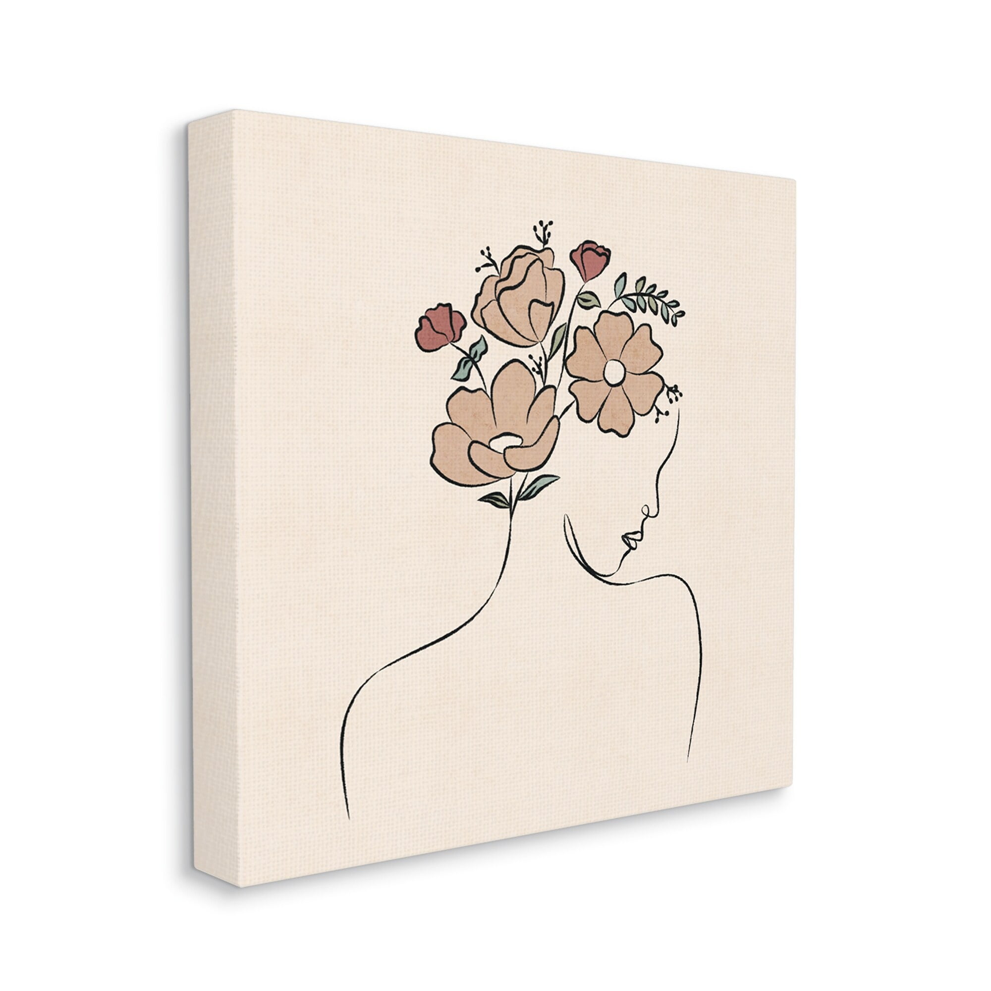 Stupell Industries Floral Abstract Woman Face Blossoms Line Doodle Graphic Art Gallery Wrapped Canvas Print Wall Art, Design by JJ Design House LLC