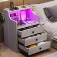 thumbnail image 4 of Nightstand with Charging Station and LED Lights, Night Stand with Hutch and Storage Drawers, Gray, 4 of 5