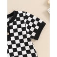 thumbnail image 7 of Niusricy Kids Baby Boys Summer Outfits 0-18M Toddler Short Sleeve Jumpsuits Crew Neck Button Bodysuits Checkerboard Buttons Romper and Solid Shorts Insual 2Pcs Clothes Set for Vacation Daily, 7 of 7