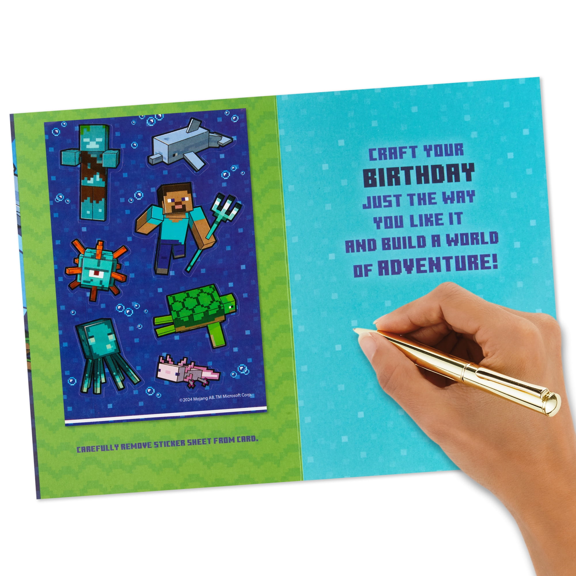 Hallmark Minecraft Birthday Card for Boy with Stickers (Build a World of Adventure)