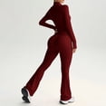 thumbnail image 5 of WULMLEO Fall Casual Tracksuit for Women Full Zip Long Sleeve Top And High Waist Bell Bottom Pants 2 Piece Yoga Activewear Set Wine S, 5 of 9