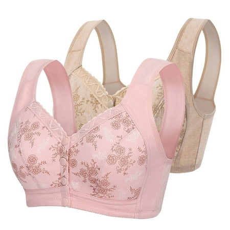 Ndbuld Clearance Under 10 Women s Bra Plus Size Sexy Printed Front Button Non-Steel Ring Lingerie Soft Cotton Plus Size Lingerie Bra S-4XL Hot Pink XXXXL