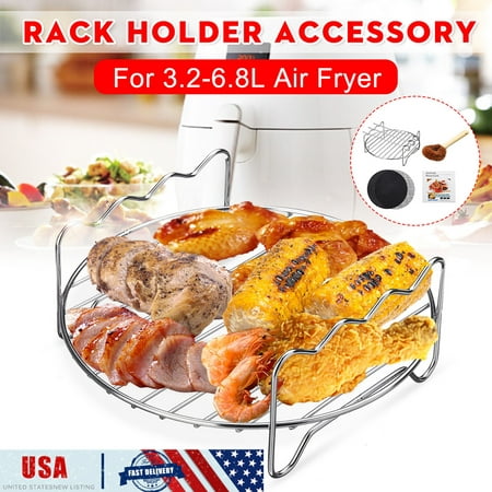 7PCs Air Fryer Cooking Accessories Set Universal Stainless Steel Barbecue Shelf Net Grill Pan Rack Holder Chips Baking Tools Set with Cleaning Brush For Home (Best Way To Clean Baking Pans)