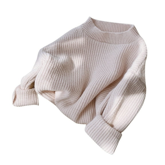 Hjtefg Toddler Boys Girls Knit Sweater - Soft Crewneck Pullover, Long Sleeve Comfortable Top for Everyday Wear,Color: 1-Beige Size: 5-6 Years