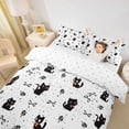 thumbnail image 3 of jejeloiu Black Cat Ribbon Bow Duvet Cover Set Kids,White Floral Print Bedding Full,Reversible,3pcs(No Comforter), 3 of 6