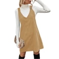 thumbnail image 3 of Autumn Winter Women V Neck Corduroy Overall Dress Casual Loose Mini Dress, 3 of 5