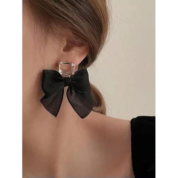 K-KED Black Bow Pendant Earrings for Women's Parties Fashionable Earrings Delicate Jewelry Gift