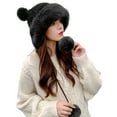 thumbnail image 1 of Gorro de punto de felpa con pompones de cuerdas, lindo gorro cálido de lana para actividades al aire libre de otoño e invierno, 1 of 9