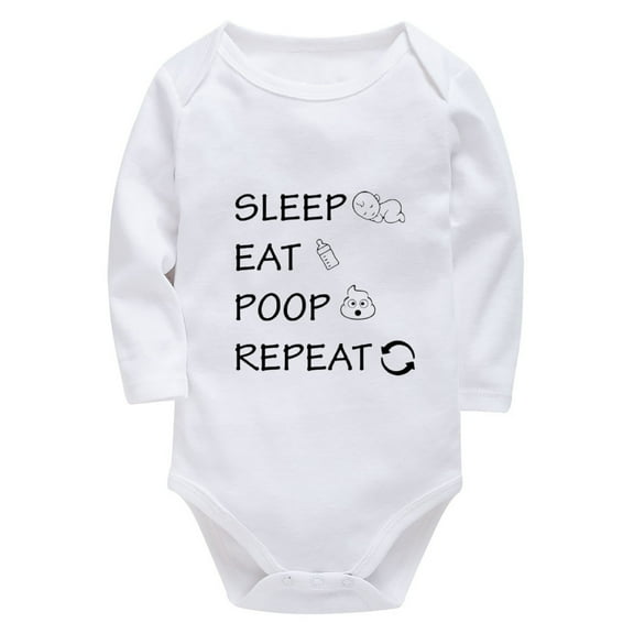 Sleep Eat Poop Repeat Baby Summer Romper Long Sleeve Welcome Home Baby Girl Outfit White Girl Newborn Clothes