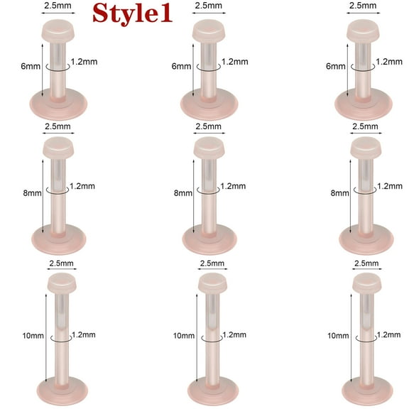 QQTDFG 9Pcs Acrylic Lip Rings Stud Earrings Nose Retainer Tragus Helix Labret Piercing-Style 1-16g (1.2mm)-2.5mm Top