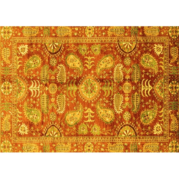Ahgly Company Machine Washable Indoor Rectangle Oriental Yellow Traditional Area Rugs, 7' x 10'