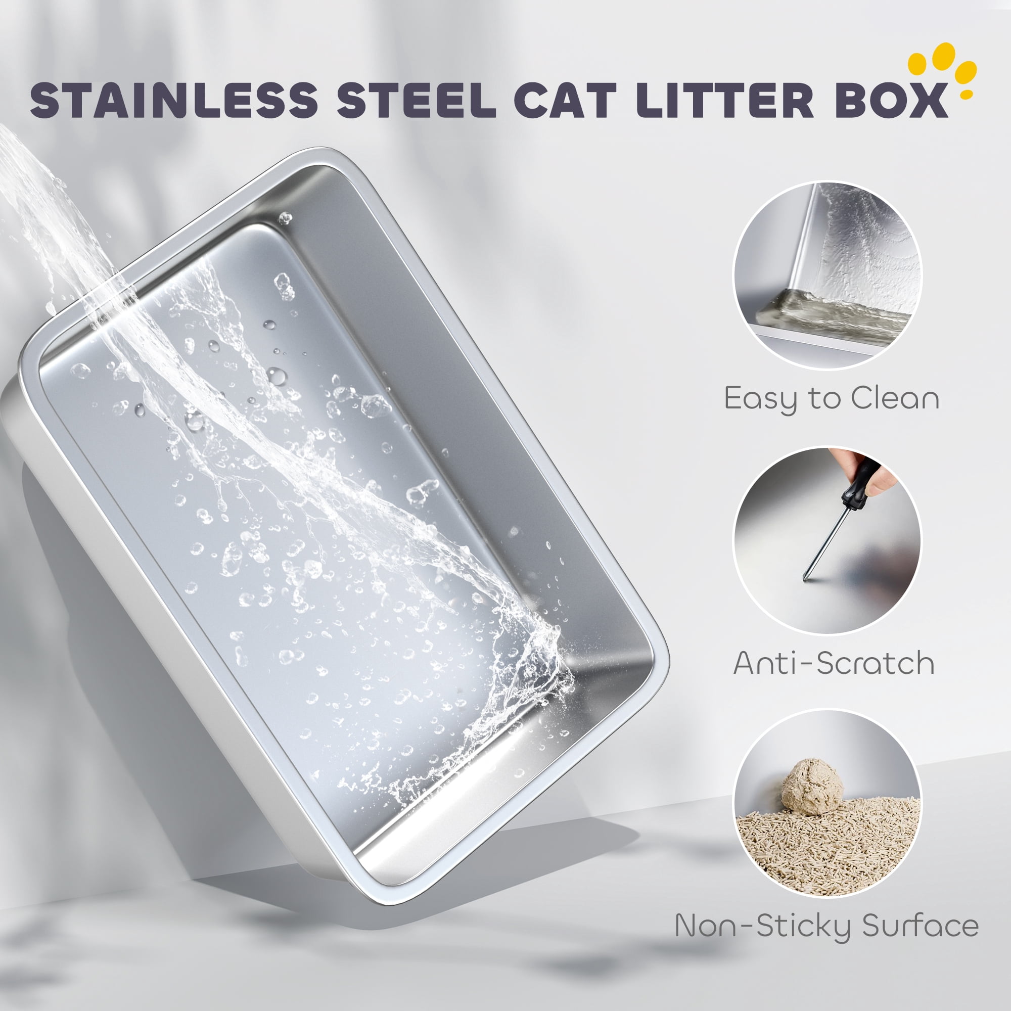 PawHut Stainless Steel Cat Litter Box with Lid, Extra Large Enclosed Metal Litter Box for Big Cats, Flip Cover, High-Sided Enclosure & Scoop