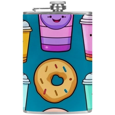 

josid Food Pattern 3.6x6in Stainless Steel Small Flask Leak-Proof Stainless Steel Construction Wrapped in Premium Two-Layer Leather Nano-Printed Design 227ml Capacity