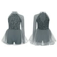 thumbnail image 3 of TTAO Robe Justaucorps de Danse Jazz à Paillettes pour Filles, Manches Longues, avec Strass, Tutu de Danse, Gris 12, 3 of 4