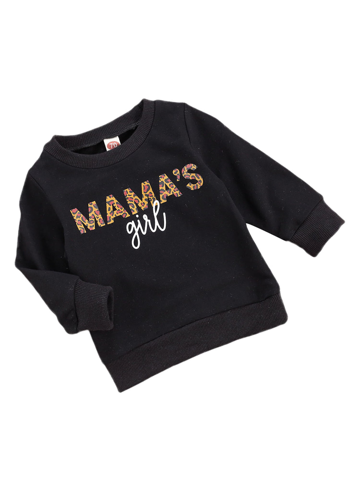 Baby Girls Sweatshirts Mama's Girl Letter Leopard Print Long Sleeve Pullover Cotton Tops Outfits 