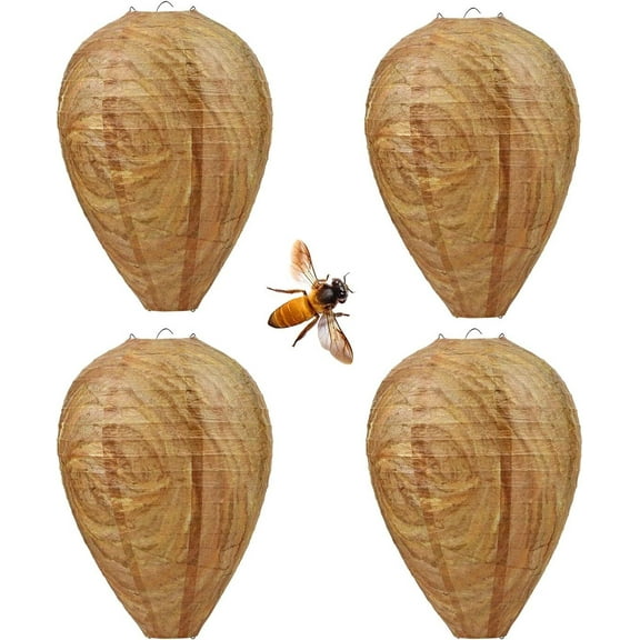 GoXteam 4Pcs Hanging Wasp Nest Fake Waterproof Wasps Nest Decoy Artificial Hornets Wasp Nest for Home Garden Yard Outdoors