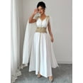 thumbnail image 5 of White Womens Elegant V-Neck Maxi Dress With Gold Embroidered Waist And Cape Sleeves, 5 of 7