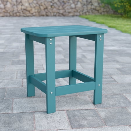 Flash Furniture Charlestown All-Weather Poly Resin Wood Adirondack Side Table in Teal