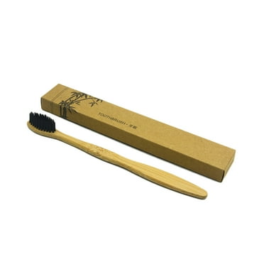 Melantax Pack of bamboo handle toothbrushes natural wooden eco-friendly toothbrushes black bristles