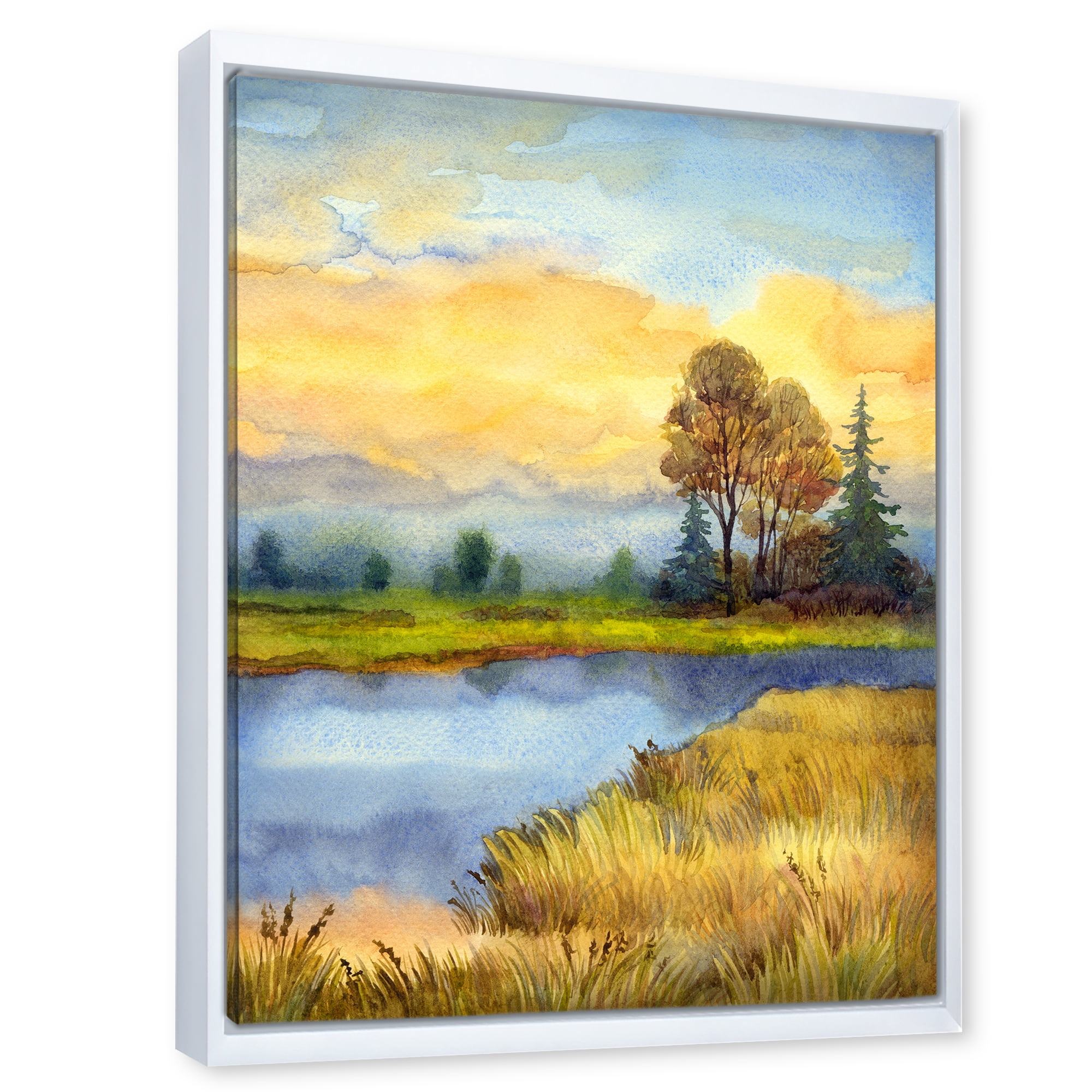 Designart 'The Awakening of Nature Over Meadows' Lake House Framed Canvas Wall Art Print