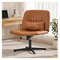 Criss Cross Chair Armless Cross Legged Office Chair Wide Comfy Desk Seat, Thick Cushion, Pillow, Adjustable Swivel Computer Task Vanity Home Office Desk Chair (Brown, NO Wheels)