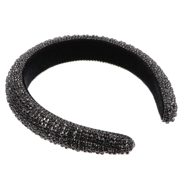 LOLIPPYY Black Bejewelled Rhinestone Padded Wide Headband Hairband for Elegant Party Look