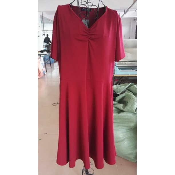 Dresses For Women Solid Color Casual Short Sleeved One Piece Dress Luscious V Neck Knee Length Dress With Ruffle Details For Female Valentines Gifts Walmart Com