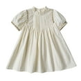thumbnail image 1 of LUOGENLI Robe Enfants Filles Été Broderie Florale Manches Bouffantes Robe Jupe Plissée Robe en Jean pour Filles Denim Longue Beige 2-3 Ans, 1 of 5