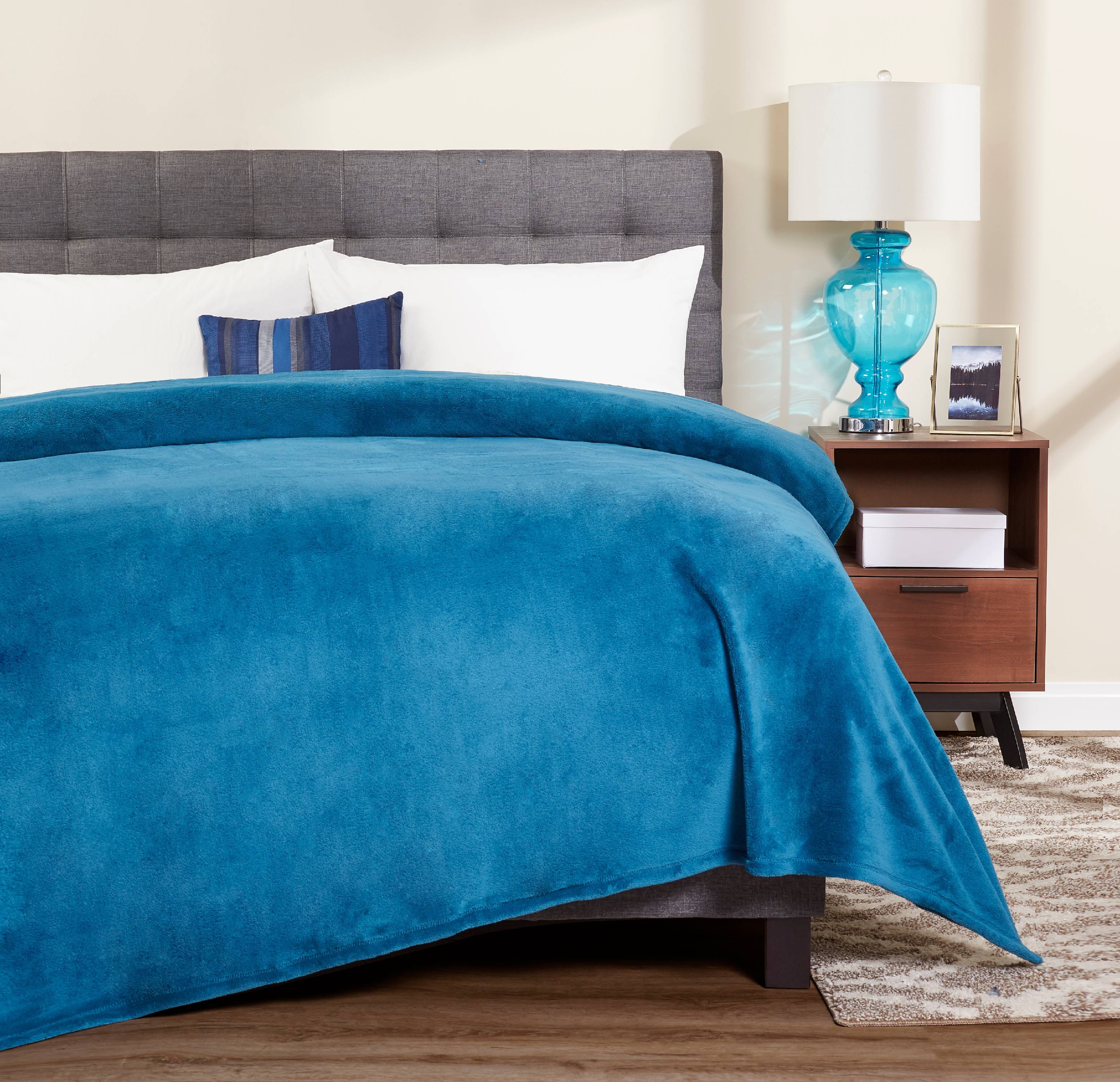 Mainstays Plush Twin Bed Blanket In Sapphire Walmartcom Walmartcom