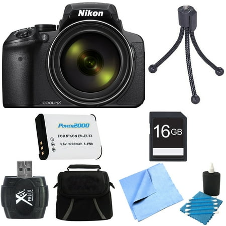 Nikon COOLPIX P900 16MP 83x Super Zoom Digital Camera Full HD Video Black 16GB Bundle - Includes Camera, Card Reader, Gadget Bag, 16GB Memory Card, Battery, Mini Tripod and More