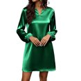 thumbnail image 4 of Lolmot Plus Size Satin A Line Dresses for Women Dressy Casual Long Puff Sleeve V Neck Mini Dress Flowy Fall Wedding Guest Dresses, 4 of 9