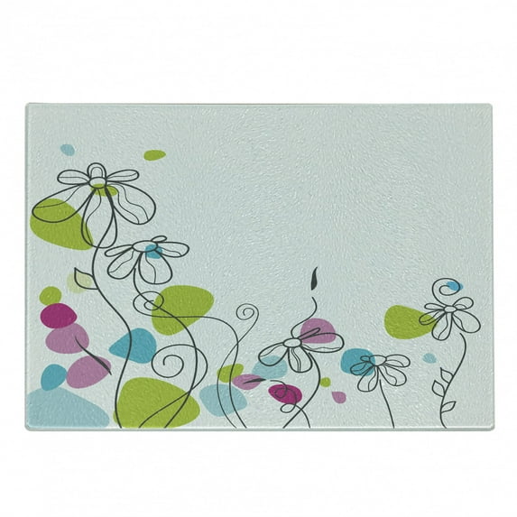Floral Cutting Board, Chamomiles Daisy Flowers Spring Florets Blossoms Buds Leaves Nature Summer Design, Decorative Tempered Glass Cutting and Serving Board, Small Size, Multicolor, by Ambesonne