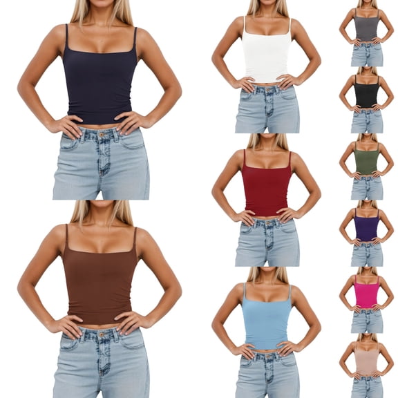 Shadoumai Fitted Tank Tops for Women Adjustable Camisole Sleeveless Square Neck Spaghetti Strap Tank Tops Summer Basic Shirts