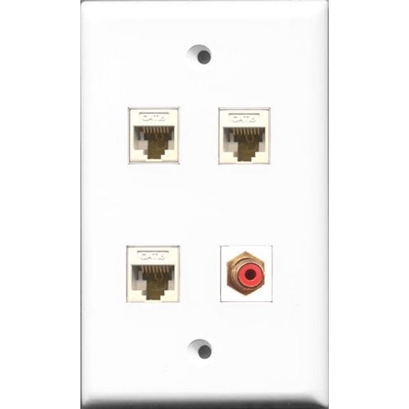 RiteAV 1 Port RCA Red 3 Port Cat6 Ethernet White Wall Plate