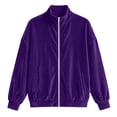 thumbnail image 4 of Smupbvky Womens Velour Zip Up Bomber Coat Stand Collar Long Sleeve Oversized Jacket Fall Winter Casual with Pockets (2XL, Purple), 4 of 8