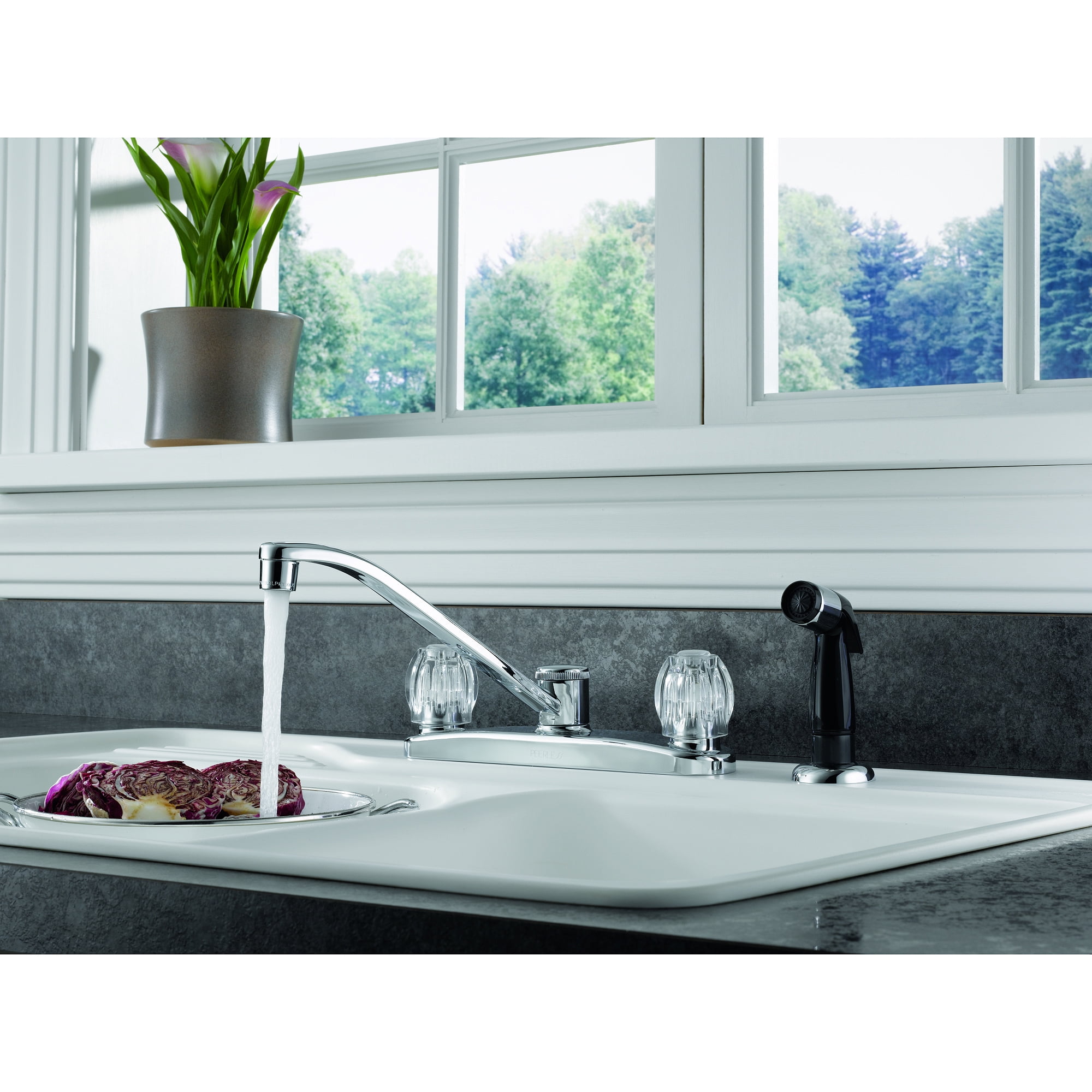 Peerless Two Handle Kitchen Faucet with Side Sprayer Chrome