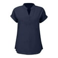 thumbnail image 5 of Tops for Women Plus Size Short Sleeved V-Neck Solid Color Shoulder Pullover T-shirt Navy L, 5 of 5
