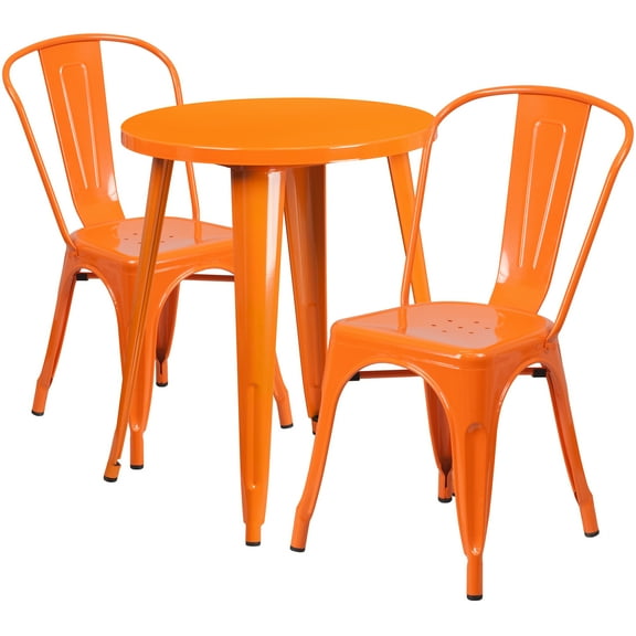 Flash Furniture Napoleon Commercial Grade 24" Round Orange Metal Indoor-Outdoor Table Set with 2 Cafe Chairs