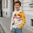 thumbnail image 5 of POLERO Leopard Lizard Shirt for 13-14Y Boys Long Sleeve Blue Beige Casual T-Shirt Toddler Kids Crew Neck Pullover Lightweight Tee Shirts, 5 of 6