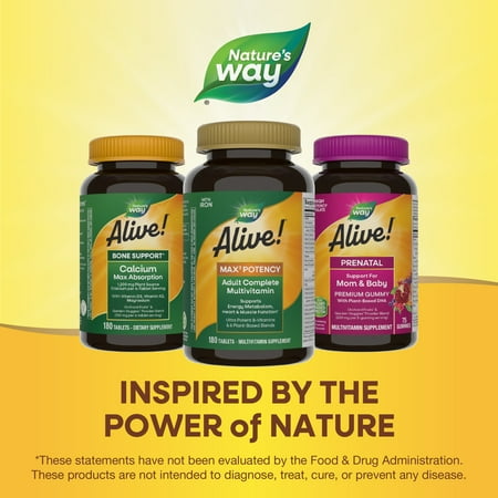 Alive! Max3 Daily Multivitamin Supplement with Iron, Max Potency, 180 Count