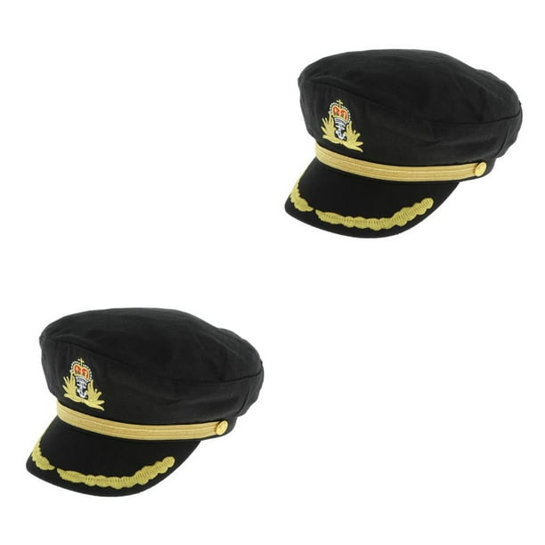 Bewildely Adulto chico capitán yate sombrero marinero sombrero Cosplay fiesta gorra disfraz negro chico 2piezas niño negro