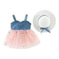 thumbnail image 1 of MEZZALL Robe Tutu pour Bébé Fille Robe d'Été Sans Manches Dos Nu Robe de Fête d'Anniversaire avec Chapeau de Paille, Rose, 1-2 Ans, 1 of 8
