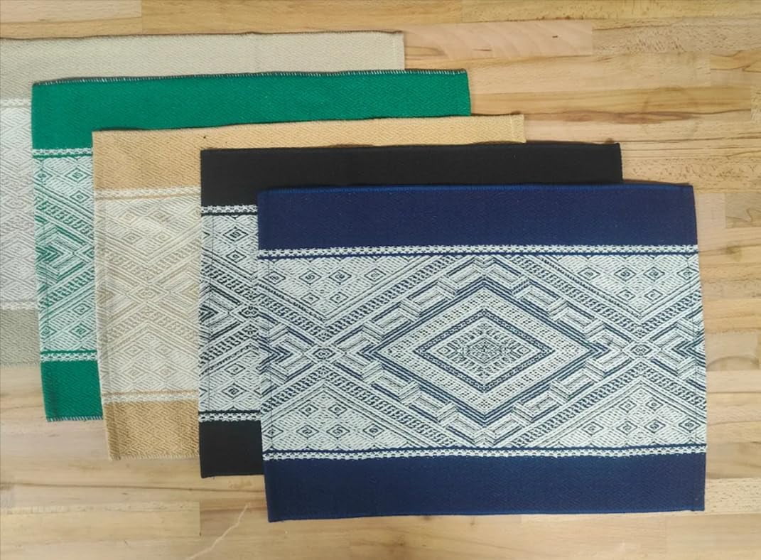 Fennco Styles Diamond Weave Cotton Blend 14" W x 19" L, Set of 4 - Black Geometric Rectangular Table Mats for Boho Décor, Dining Table, Banquets, Family Gatherings