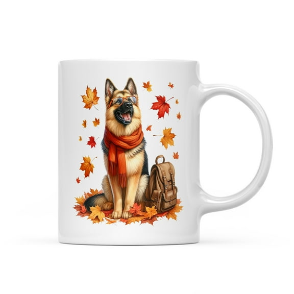Welcome Fall German Shepherd Enjoys School Time Autumn Fall Leaves Mug Alsatian Dog Lover Gifts Coffee Tea Cup - 02013
