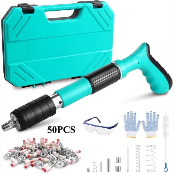 5-Gear Adjustable Concrete Nail Gun Kit, Manual Wall Fastening Tool with 50 Nails & Case