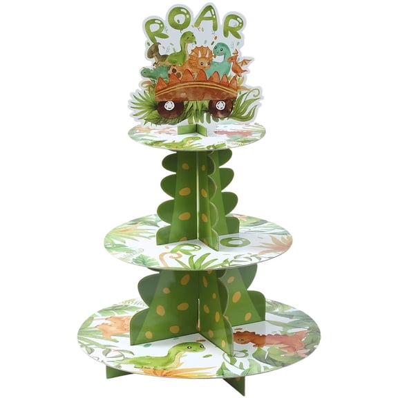3 Tier Dinosaur Cupcake Stand,Cardboard Cupcake Stand Holder Cake Stands For Display, Cartoon Dessert Ornament,Dinosaur Theme Birthday Party Decorations