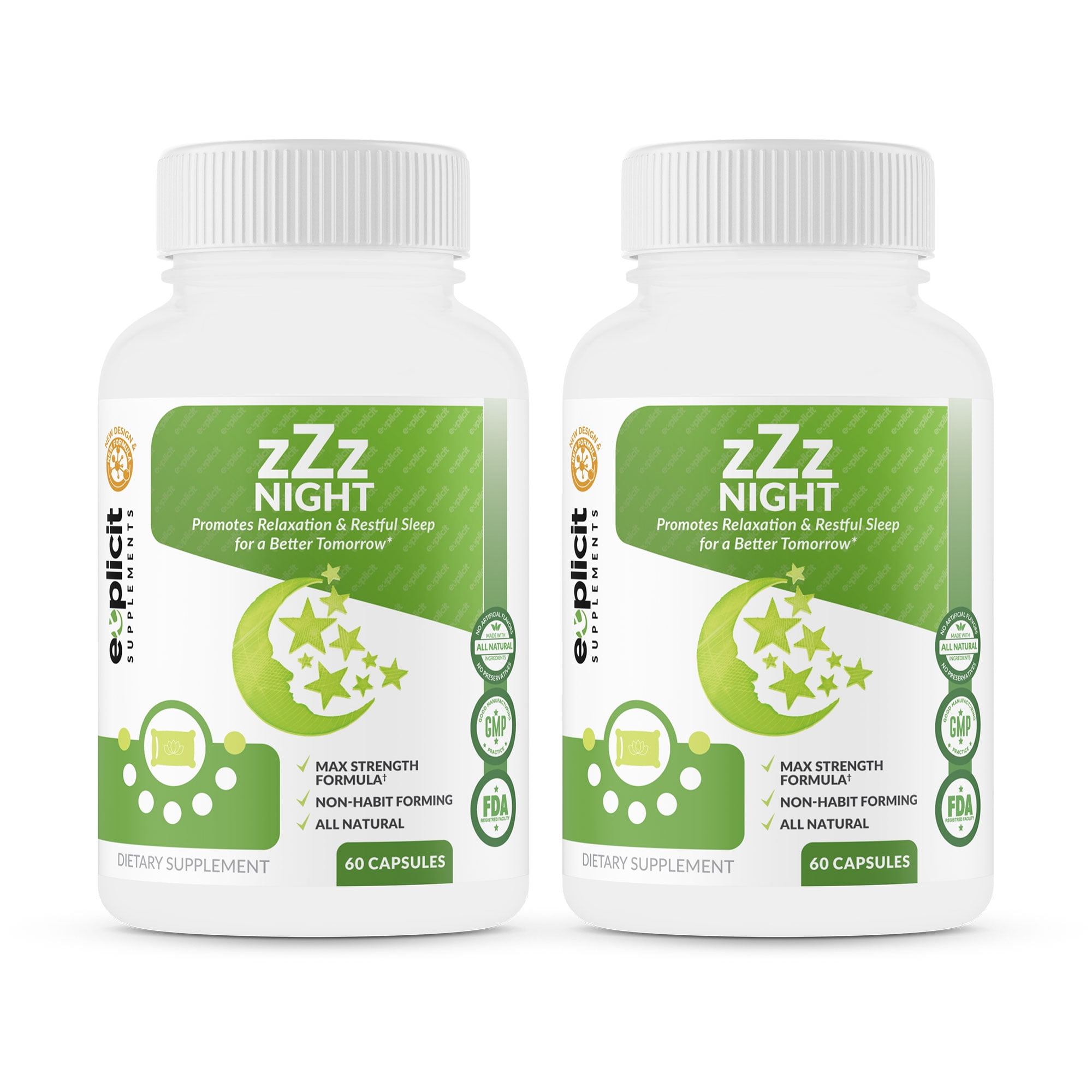 zZz Night Natural Sleep Aid - Non-Habit Sleeping Pills with Melatonin, Valerian, Chamomile & More - Promotes Relaxation & Restful Sleep for a Better Tomorrow – 2 Pack - Money Back Guarantee